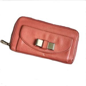 Chloe long wallet Zip Around Zippy Lilly Ribbon Bow Genuine leather Coral Pink